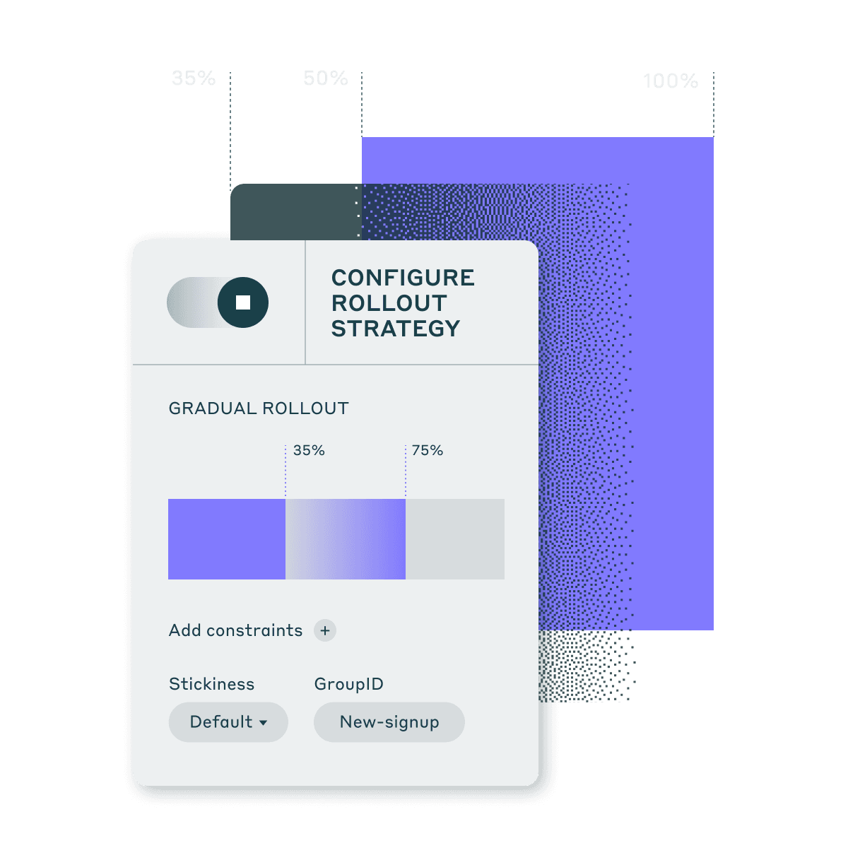 User interface with toggle to configure rollout strategy in Unleash feature flags
